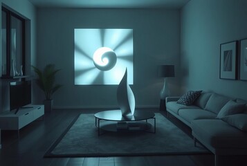 Luminogram of a Sculpture in a Minimalist Living Room Captures t