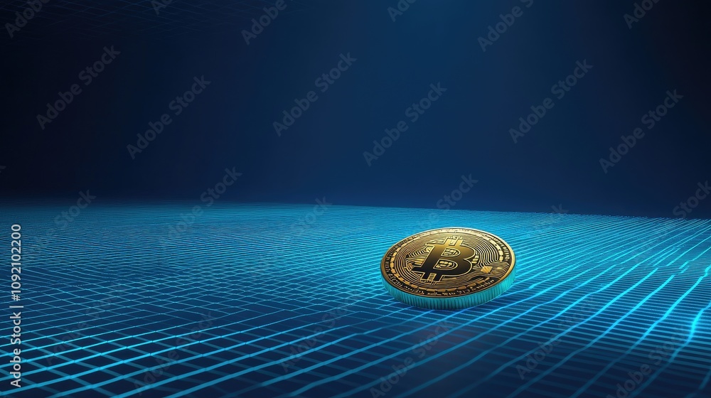 Poster bitcoin coin on digital background representing cryptocurrency technology and financial concepts in 