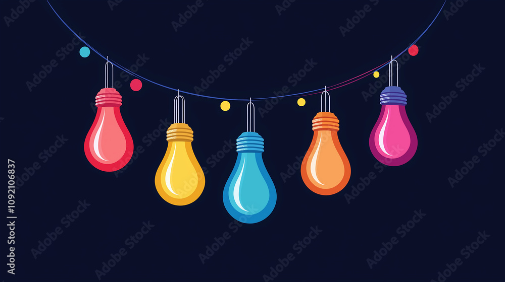 Poster colorful light bulbs hanging on a string creating a festive atmosphere