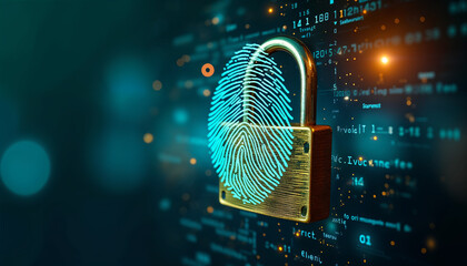 Elegant fingerprint and padlock combination concept. Suitable for security advertisements, cyber security advertisements, data security page banners, etc.	