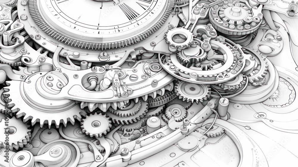 Poster intricate clockwork mechanism gears and timepiece components.