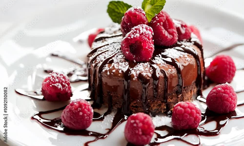 Poster decadent chocolate raspberry dessert with rich flavors and elegant presentation : generative ai