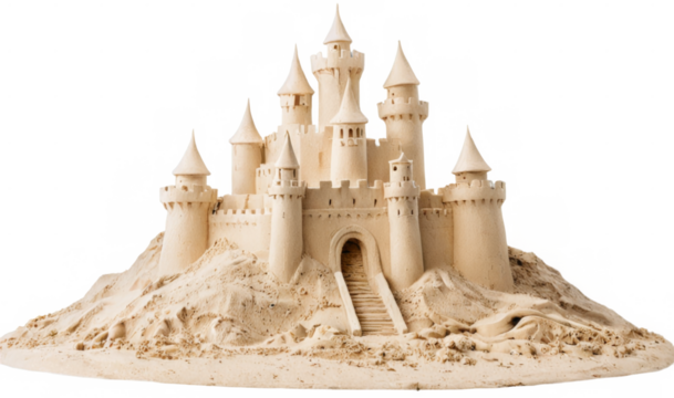 Sandcastle hill made light-colored material has multiple towers Sand castle cut out