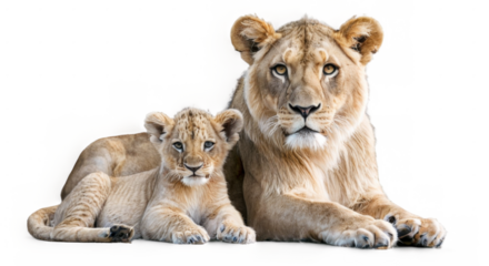 Photograph mother lion her cub lying down head Big and little
