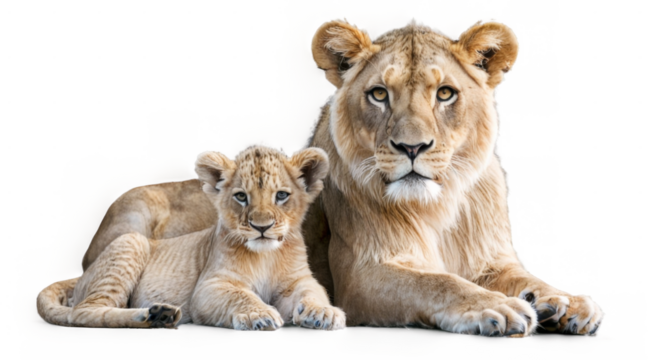 Photograph mother lion her cub lying down head Big and little