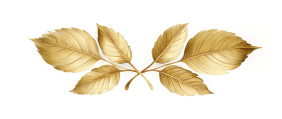 Pair gold-colored leaves are arranged symmetrical pattern Golden olive crown (wreath)