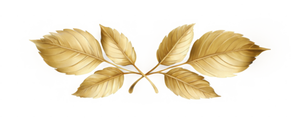 Pair gold-colored leaves are arranged symmetrical pattern Golden olive crown (wreath)