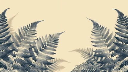 Naklejka premium Elegant sepia toned fern leaves on beige background.