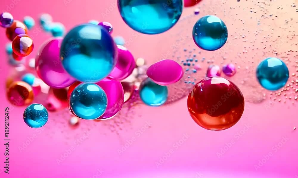 Poster Vibrant Explosion of Colored Particles in Pink and Blue on Gradient Background : Generative AI