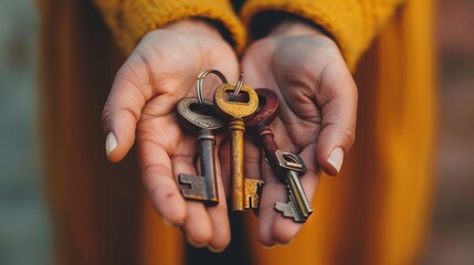 A close-up of a person's hands holding a set of diverse keys, each representing a different aspect of diversity and inclusivity