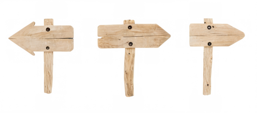Three wooden signs pointing different directions are made Set