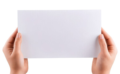 Two hands holding blank white paper are positioned a sheet