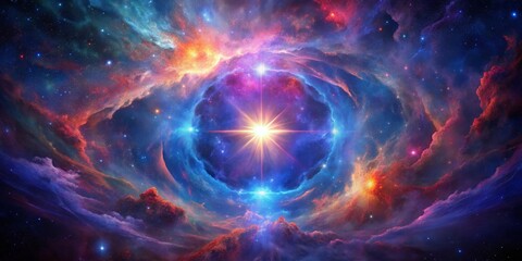 Fototapeta premium Cosmic Nebula with Glowing Star in Center, space, galaxy
