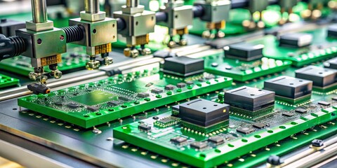 Fototapeta premium Automated Assembly Line for Circuit Boards, Electronics Manufacturing ,PCB Production