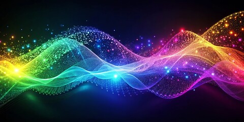 Obraz premium Abstract Rainbow Waves with Sparkling Lights, abstract , digital art