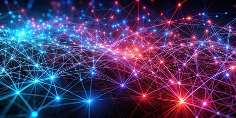 Obraz premium Abstract Network of Red and Blue Lights, Digital Network, Network Architecture