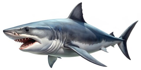 Obraz premium 3D Rendered Great White Shark with Open Mouth, Ocean Predator, Marine Life, White Background, Shark Attack ,Shark, Predator