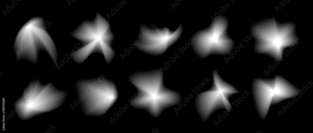 Poster smooth blurred gradient form set. grunge blurry flying aura shape collection. fading abstract elemen