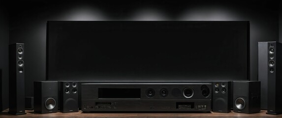 Obraz premium Modern home theater setup with speakers and sound system designed for immersive audio experiences.