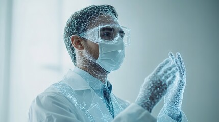 doctor using a digital twin to simulate treatment outcomes, floating on a clean white background, showcasing precision in personalized medicine