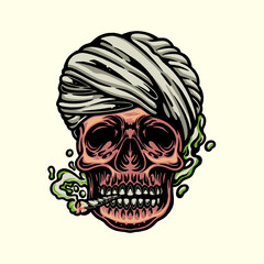 skull smoking vector illustration