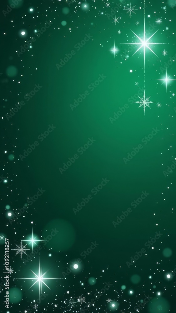 Poster a green background with a row of stars and a bright star in the middle