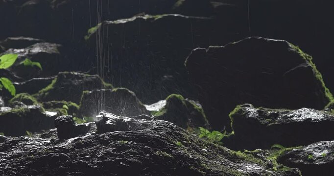 The water drops in the cave, natural water dripping in the cave, close-up detail