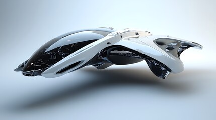Futuristic White Spaceship Design with Black Accents