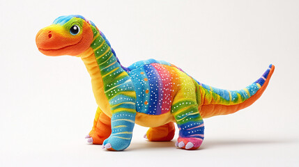 Naklejka premium colorful rainbow plush dinosaur toy on white background