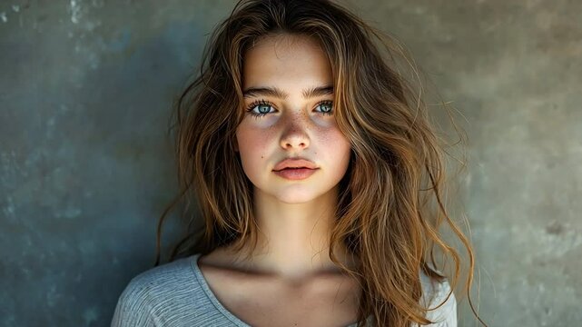 Happy adolescent girl, ages 11 to 15. A lovely woman in a portrait