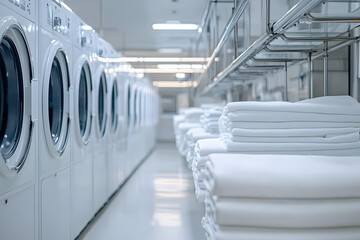 Obraz premium Professional laundry service provides clean white linens for institutions and industries