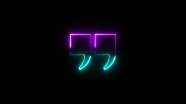 glowing neon Quotation mark up icon black color animation black background.