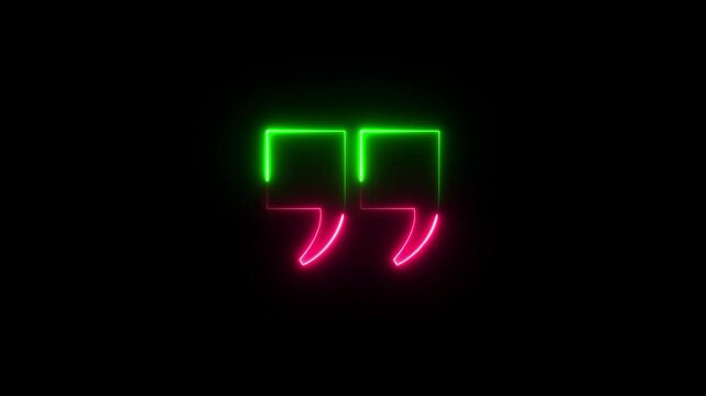 glowing neon Quotation mark up icon black color animation black background.