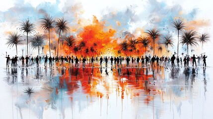 Obraz premium Sunset Gathering at Palm Grove