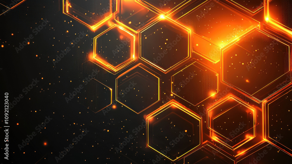 Aufkleber glowing orange hexagons with bright edges on dark background create futuristic and dynamic visual ef