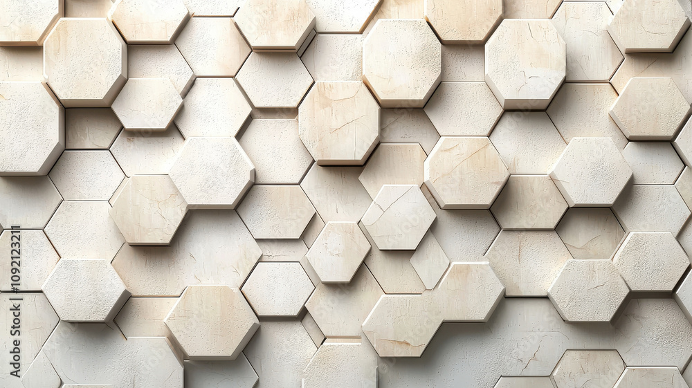 Poster textured wall with faded beige pentagons and hexagons in random layout creates modern and artistic d