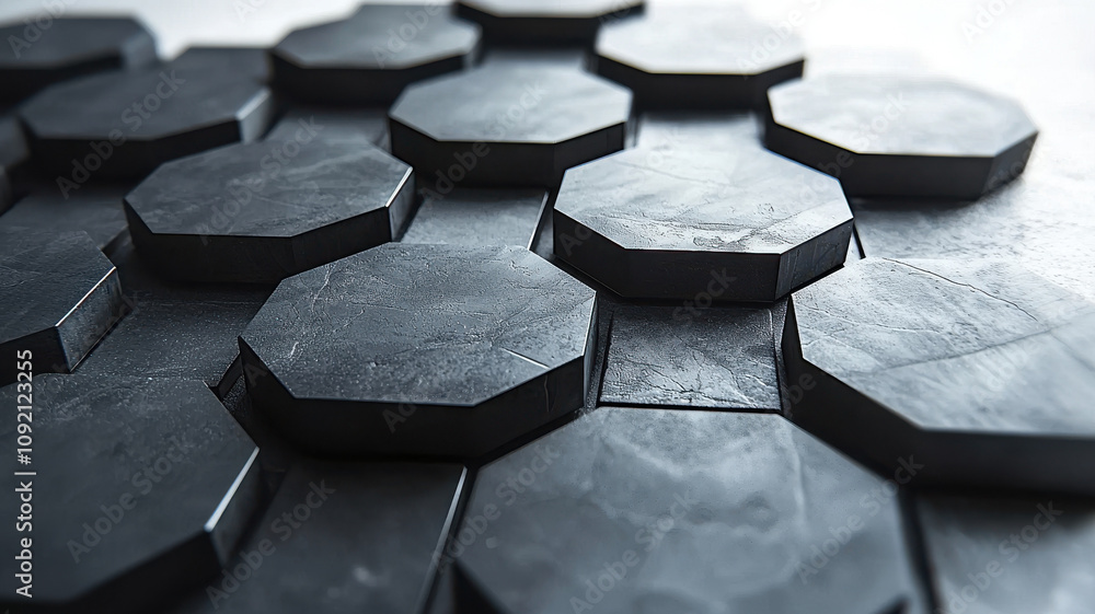 Aufkleber matte black pentagons with precise spacing create striking geometric pattern on white background, sh