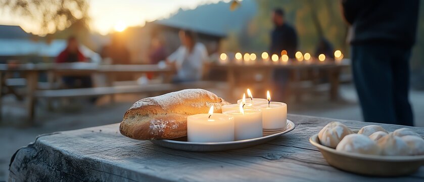 A Serbian slava celebration with candles and homemade bread