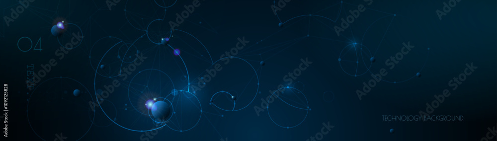 Poster vector molecule, network connected lines with dots, technology on blue background. abstract internet