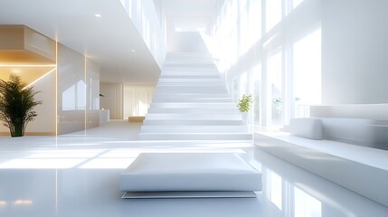 Fototapeta premium White Staircase and Minimalist Interior Design in a Modern Home