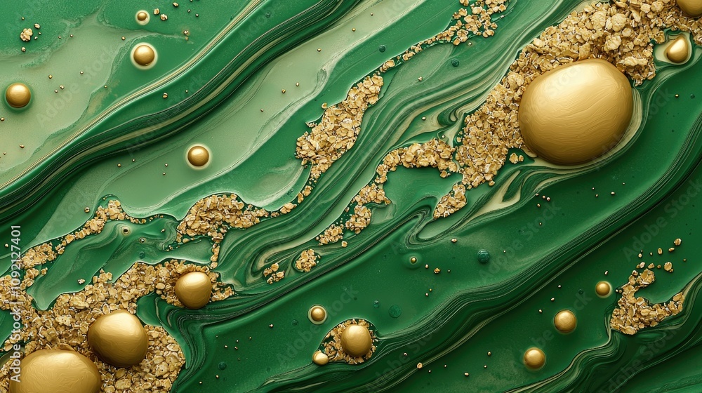 Aufkleber a mesmerizing abstract design featuring swirling green patterns with golden accents and textured ele