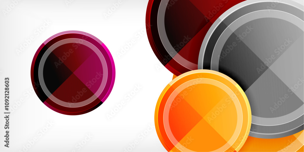 Poster abstract background - multicolored circles, trendy minimal geometric design, vector illustration