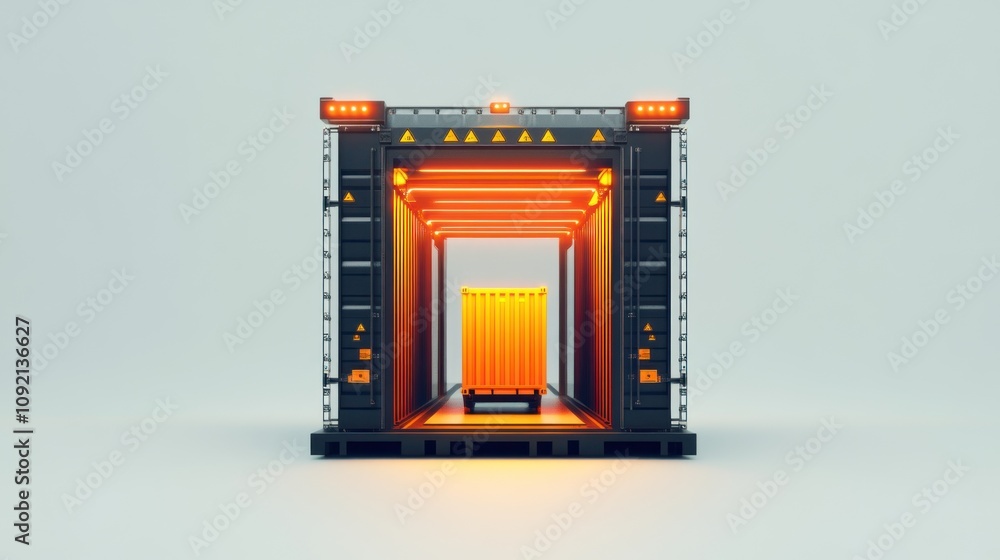Poster A futuristic container transport system with illuminated pathways.