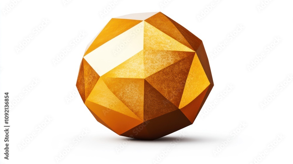 Poster a geometric golden polyhedron with a textured surface, emphasizing design and form.