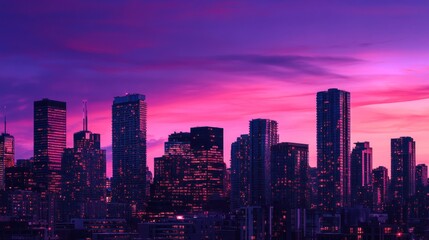 Obraz premium Cityscape at Sunset with Pink Hues
