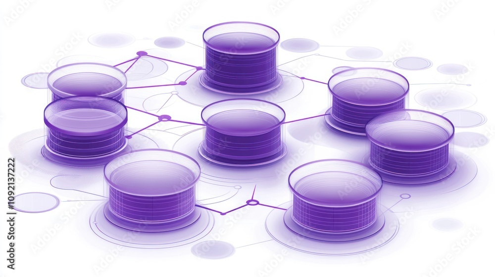 Poster Illustration of interconnected databases representing data management and connectivity.