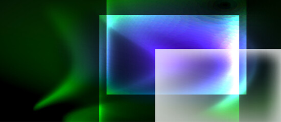 Fototapeta premium Glass squares with neon shiny light abstract background