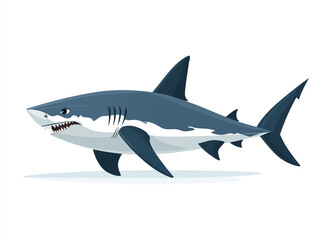 Fototapeta premium Illustration of a large blue and white shark is swimming in the ocean. Isolated on white background. 