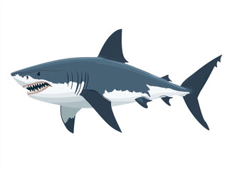 Fototapeta premium Illustration of a large blue and white shark is swimming in the ocean. Isolated on white background. 