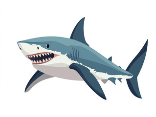 Obraz premium Illustration of a large blue and white shark is swimming in the ocean. Isolated on white background. 
